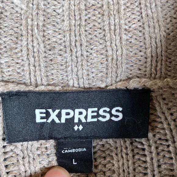 Express Womens Sweater Brown Cable Knitted Mock Neck Long Sleeve Tunic Large - Picture 6 of 12